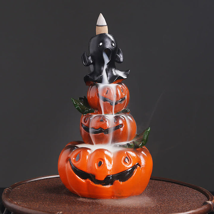 Décoration de brûleur d'encens de fontaine à fumée à refoulement en résine fantôme de citrouilles d'Halloween