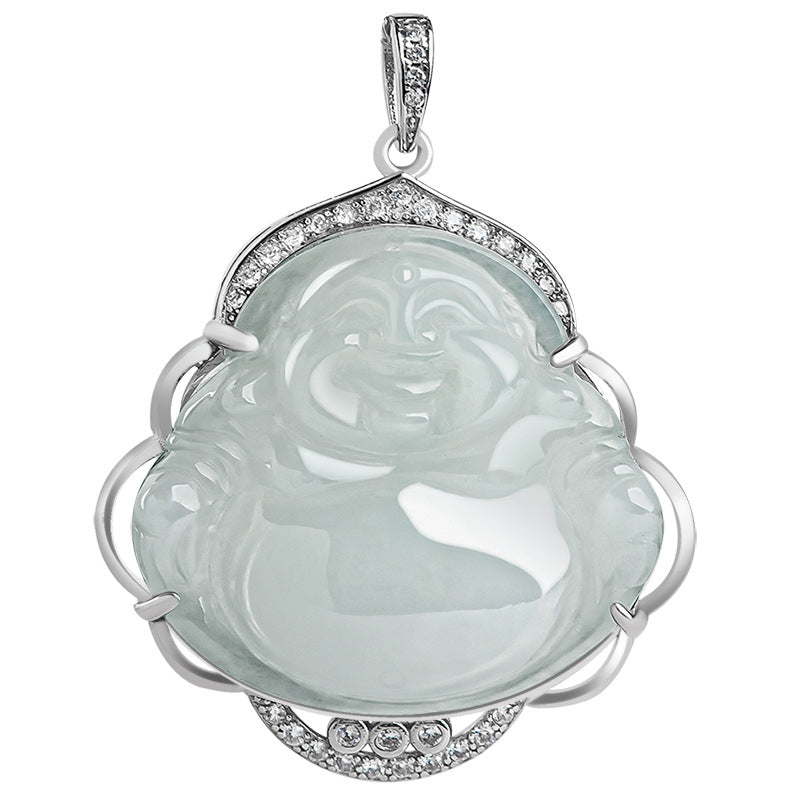 Buddha Stones pendentif Bouddha rieur en argent sterling 925 avec jade naturel et abondance - image 8