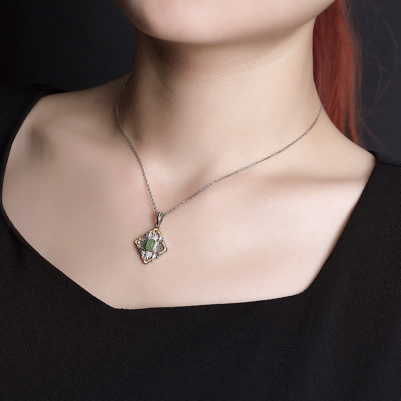 Collier pendentif porte-bonheur en jade cyan Hetian plaqué or 925 avec Buddha Stones