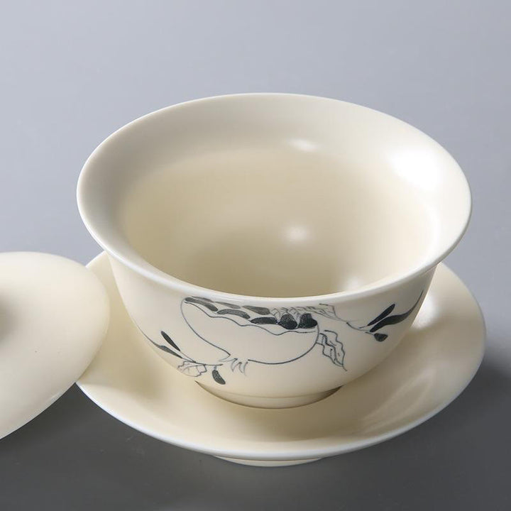Buddha Stones peintes à la main Grenade Hibiscus Pin Lotus Céramique Gaiwan Sancai Tasse à thé Kung Fu Tasse à thé et soucoupe avec couvercle