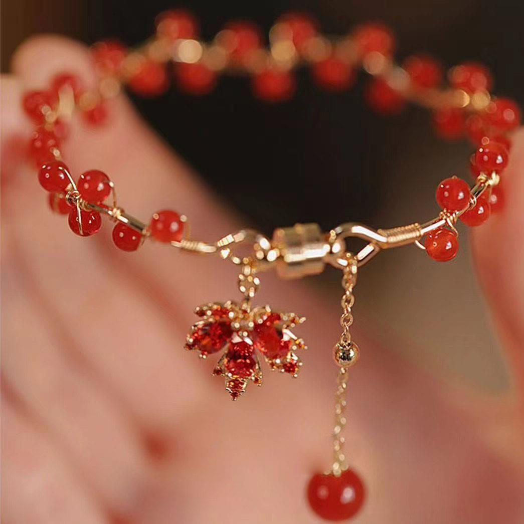 Bracelet porte-bonheur en forme de feuille d'érable rouge Buddha Stones