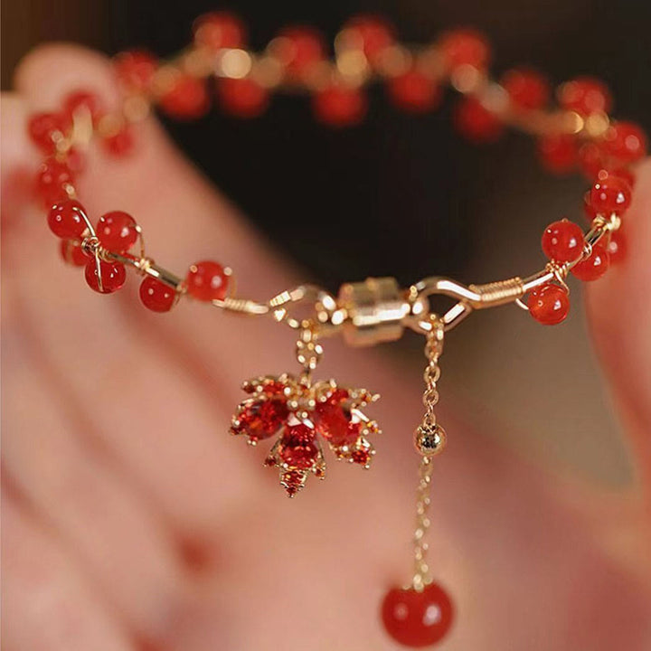 Bracelet porte-bonheur en forme de feuille d'érable rouge Buddha Stones