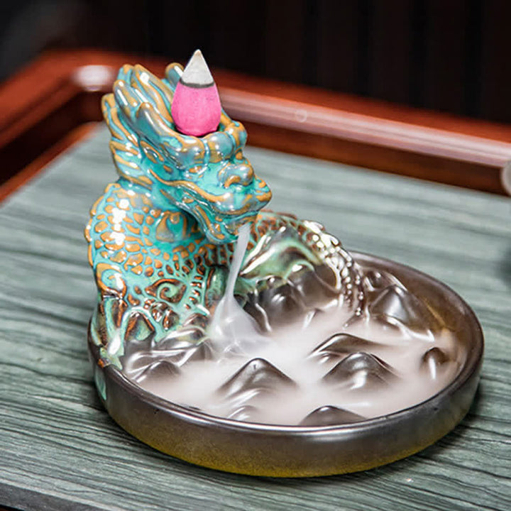 Brûleur d'encens à reflux en céramique à motif de dragon
