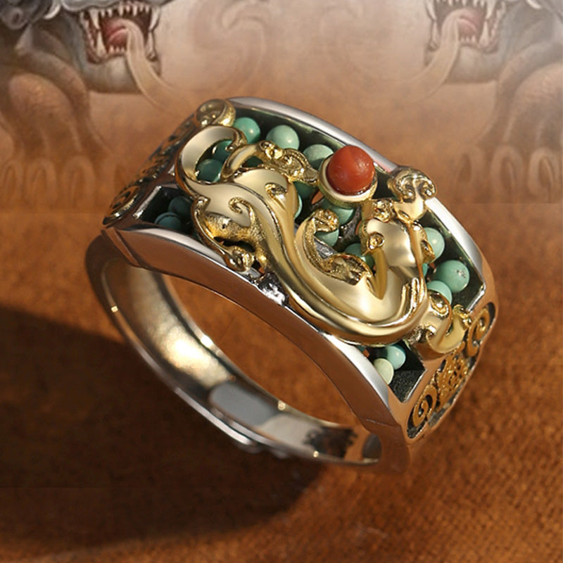 Bague de protection en argent sterling 925 Buddha Stones et agate rouge turquoise PiXiu Abacus - image 1
