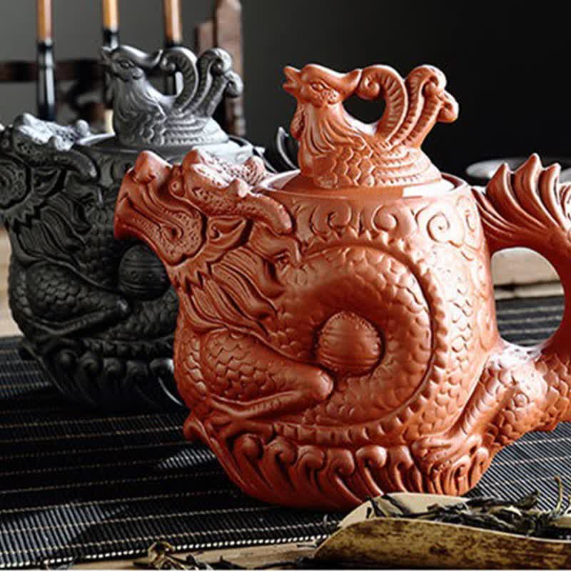 Théière en céramique vintage Dragon Phoenix