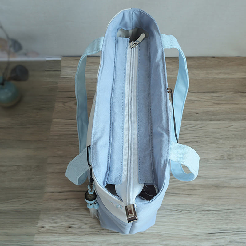 Sac à bandoulière en toile brodée de bambou avec fleur de poire, prunier, fleur de pêcher, grande capacité, sac fourre-tout
