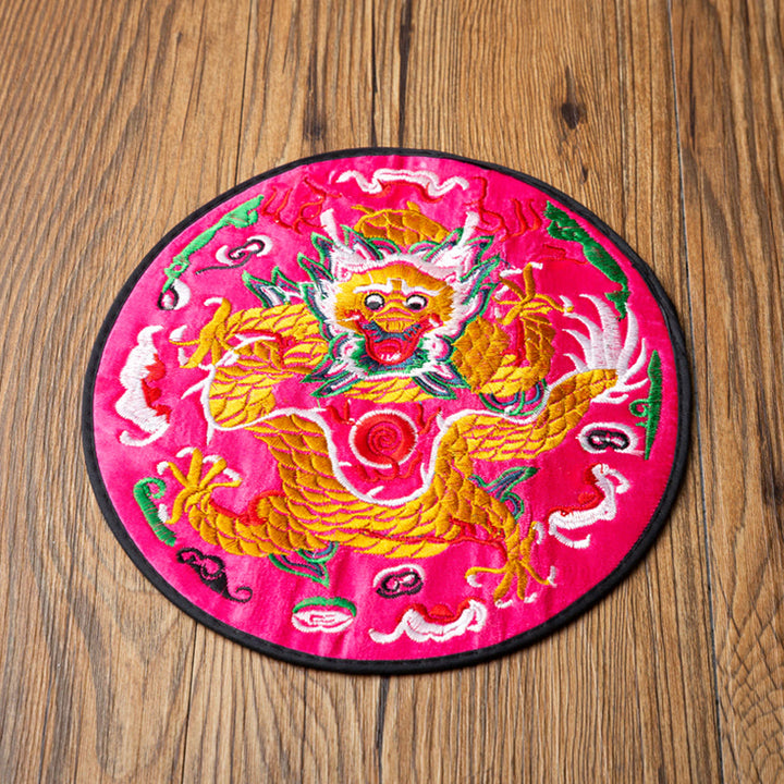 Dessous de verre brodé Buddha Stones Dragon pour tasse à thé, dessous de verre pour tasse à thé Kung Fu