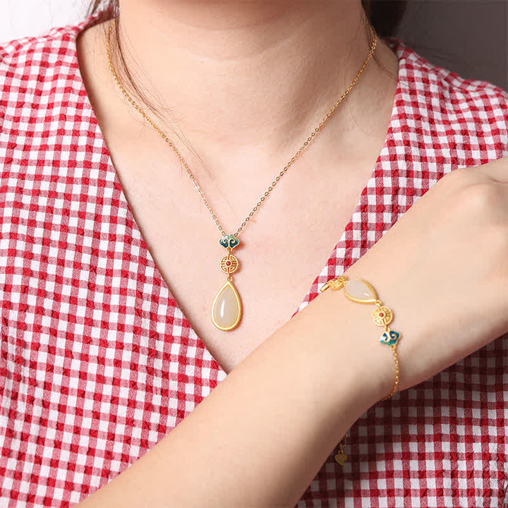 Collier avec pendentif en forme de goutte d'eau en argent sterling 925 et jade blanc Hetian