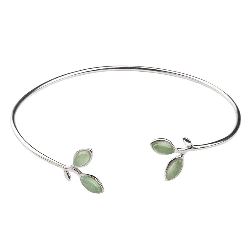 Bracelet manchette de soutien œil de chat à motif de feuilles et Buddha Stones