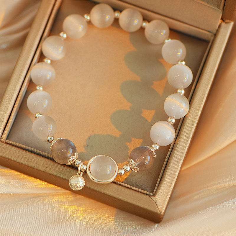Bracelet de soutien d'amour en argent sterling 925 avec œil de chat et pierre de lune Buddha Stones