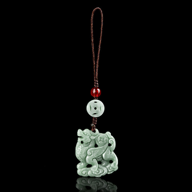 Buddha Stones Jade naturel Kirin Prospérité Téléphone Décoration suspendue