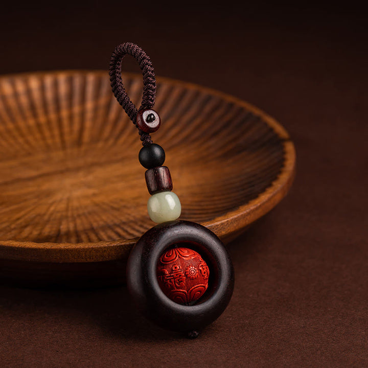 Buddha Stones Tibet Om Mani Padme Hum PiXiu Pièce de cuivre Petite feuille Bois de santal rouge Cinabre Protection Porte-clés
