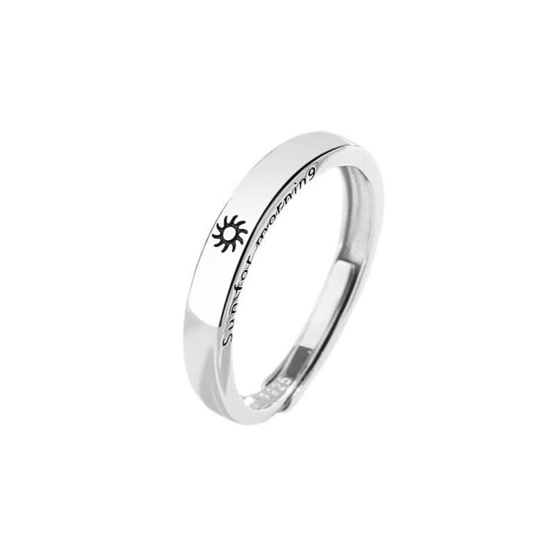 Bague de couple réglable en argent sterling 925 Buddha Stones et protection du soleil et de la lune