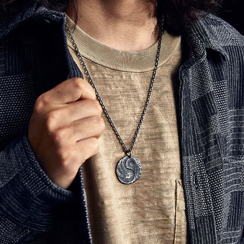Collier pendentif en argent sterling 990 avec Buddha Stones et texture marteau Yin Yang - image 5