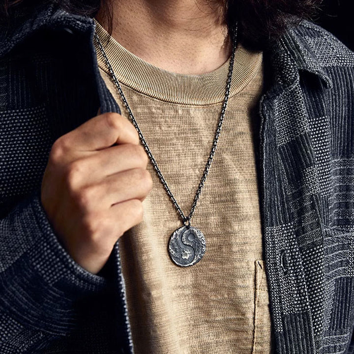 Collier pendentif en argent sterling 990 avec Buddha Stones et texture marteau Yin Yang - image 5
