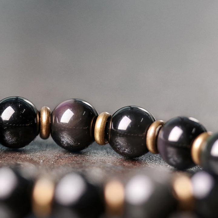 Bracelet de guérison d'amour en cuivre et obsidienne arc-en-ciel avec Buddha Stones