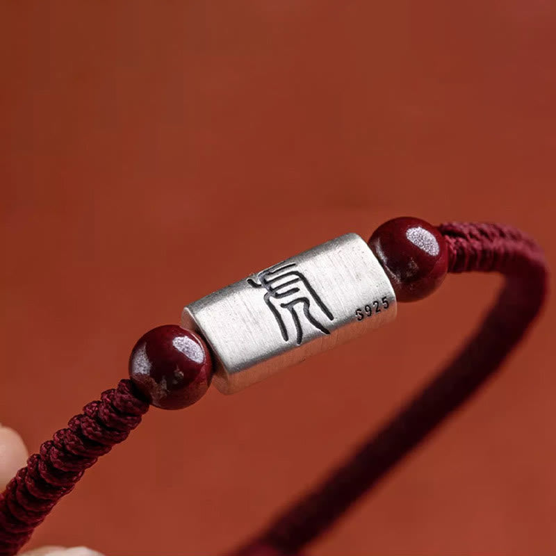 Bracelet en argent Buddha Stones 925 avec 12 signes du zodiaque chinois et cinabre