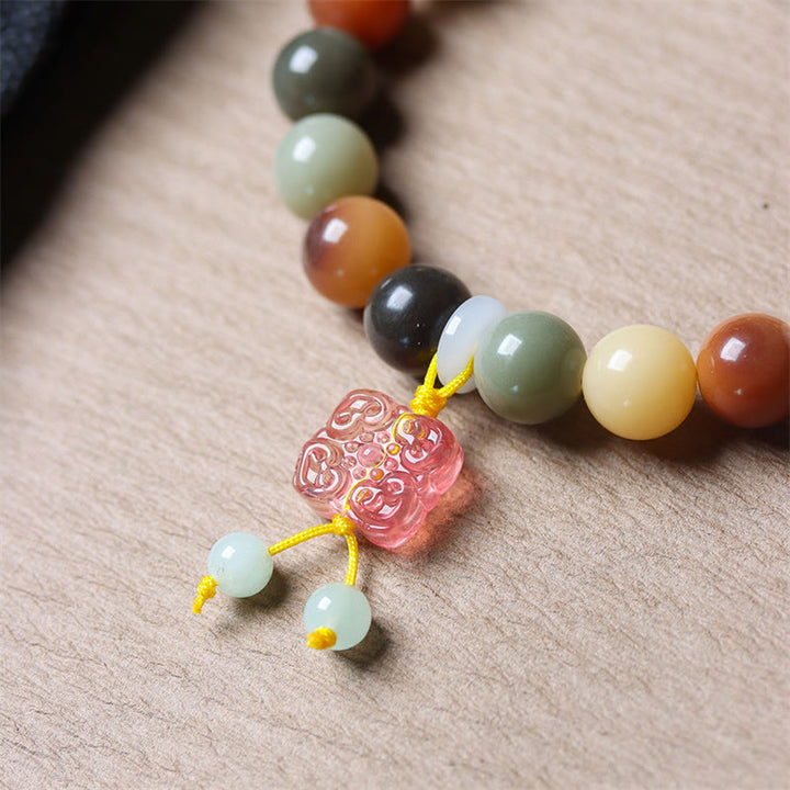 Bracelet de paix en verre Liuli avec perles de Bodhi en dégradé multicolore naturel et Buddha Stones