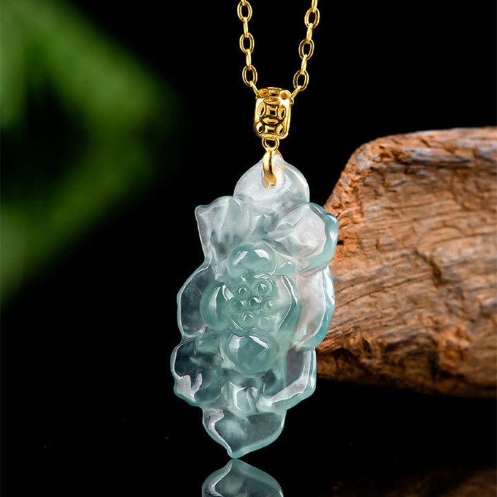 Collier pendentif de prospérité en jade naturel en or 18 carats Buddha Stones et motif lotus - image 2
