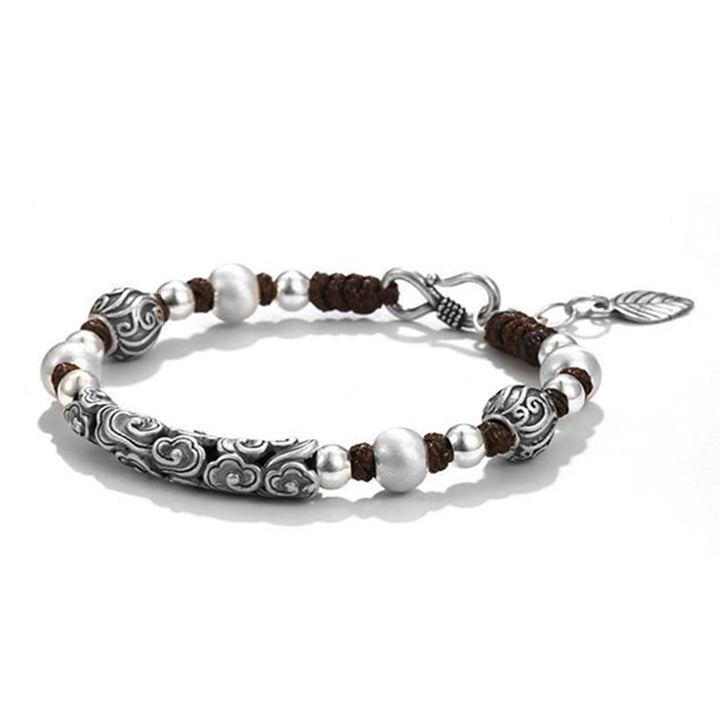 Bracelet en fil de richesse en argent sterling 999 fait main en cuivre et Buddha Stones du Tibet
