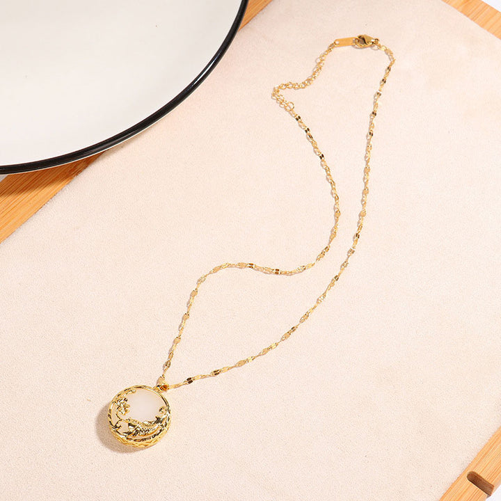Collier pendentif porte-bonheur en jade naturel avec Buddha Stones et poisson Koi et lotus - image 7