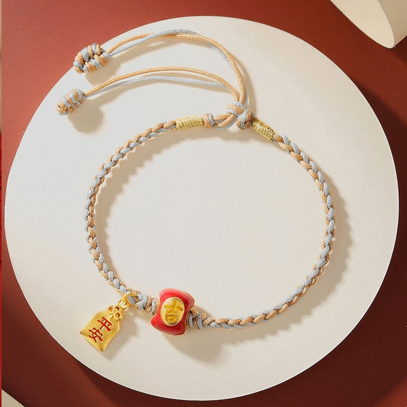 Bracelet tressé en argent sterling 925 fait à la main avec des Buddha Stones et des bénédictions de caractères chinois de bon augure