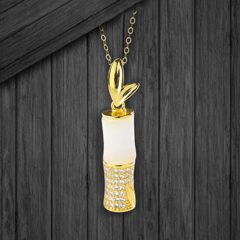 Collier pendentif en argent sterling 925 Buddha Stones et jade blanc Hetian en bambou