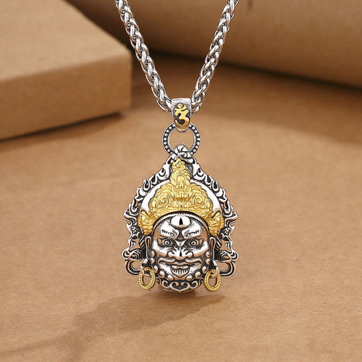 Collier pendentif porte-bonheur en cuivre avec amulette jaune du dieu de la richesse et des Buddha Stones