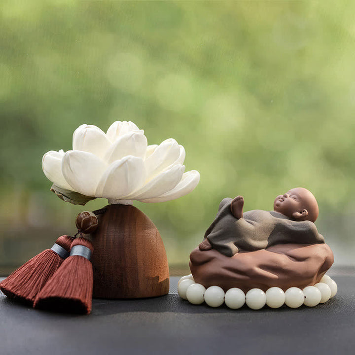 Décorations de guérison apaisantes en forme de fleur de Bouddha en bois de pêcher noir