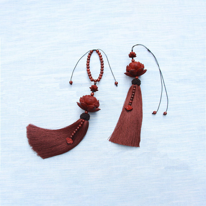 Buddha Stones tibétaines à petites feuilles en bois de santal rouge, lotus, protection de la chance, décoration à pompon - image 10