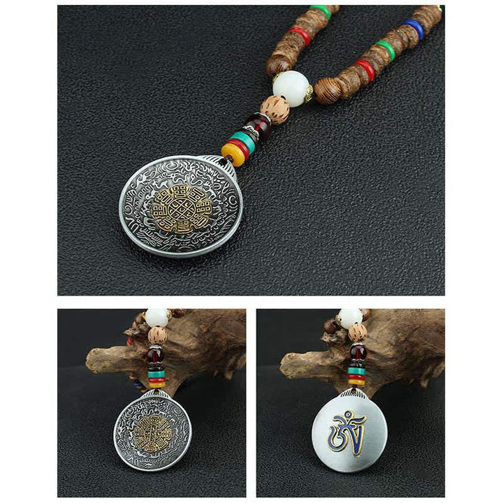 Collier pendentif en bois Vajra Buddha Stones tibétaines Om Mani Padme Hum et rotation de la roue de prière - image 25