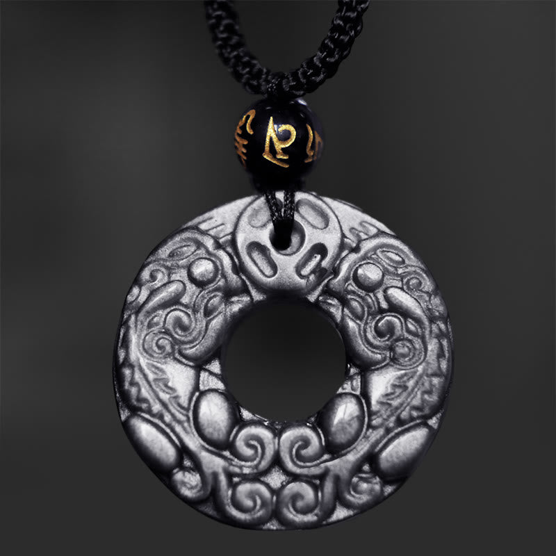 Buddha Stones en obsidienne argentée naturelle et double pièce de cuivre PiXiu avec boucle de paix et protection - image 4