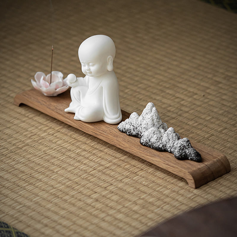 Buddha Stones Fleur de Lotus Tathagata Kwan Yin Avalokitesvara Ksitigarbha Méditation Bâton en céramique Brûleur d'encens Décoration