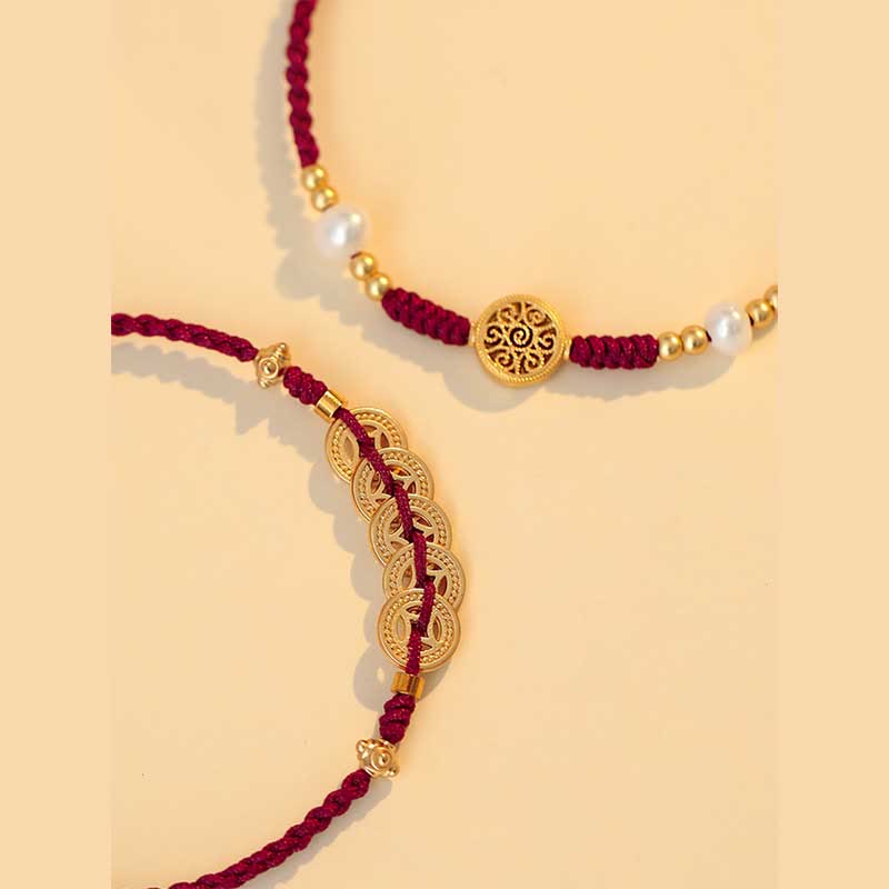 Bracelet tressé en cuivre avec Buddha Stones et pièce de monnaie, arbre de la fortune, chance et force