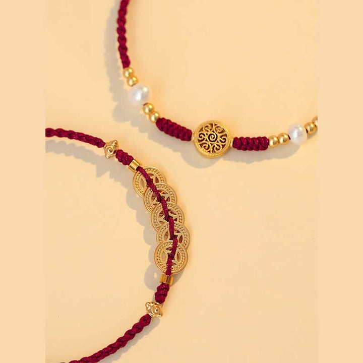 Bracelet tressé en cuivre avec Buddha Stones et pièce de monnaie, arbre de la fortune, chance et force