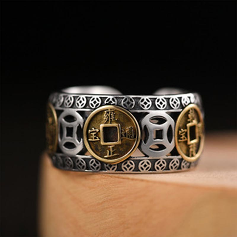Bague ajustable en équilibre avec pièces des cinq empereurs Buddha Stones - image 1