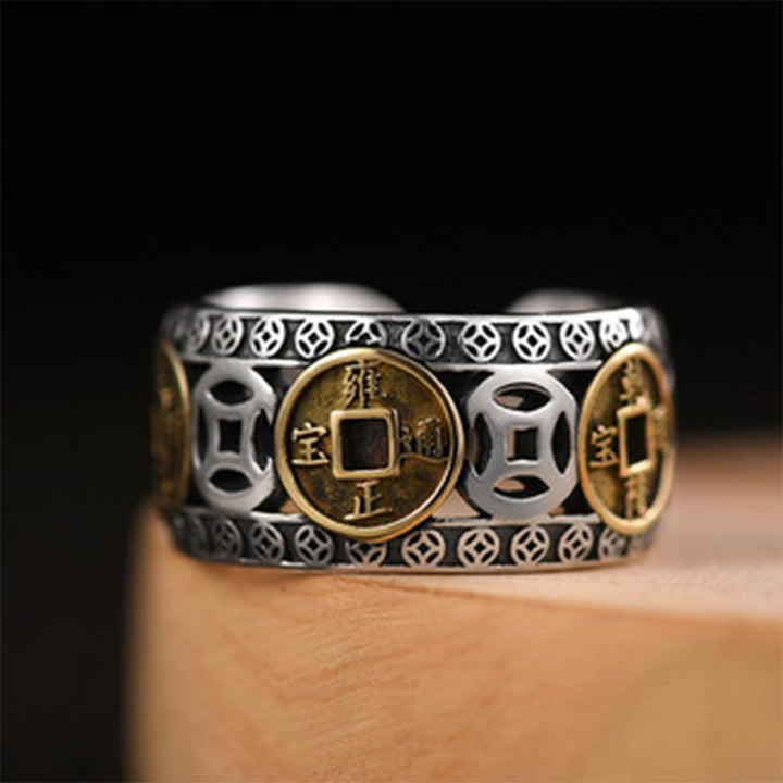 Bague ajustable en équilibre avec pièces des cinq empereurs Buddha Stones - image 1