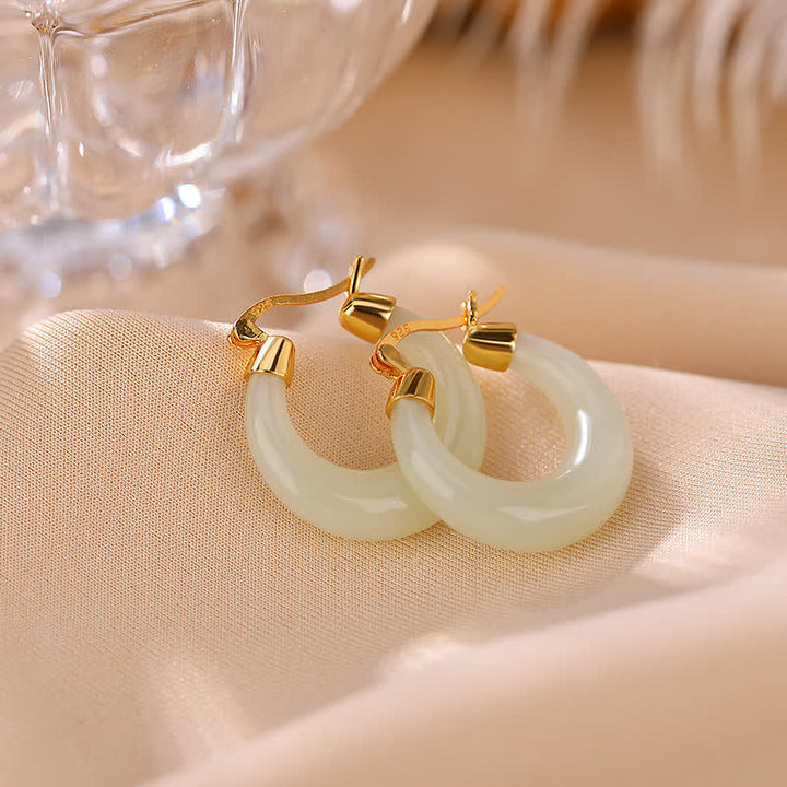Boucles d'oreilles pendantes en jade cyan avec Buddha Stones rondes pour la prospérité et la chance - Jade - image 1