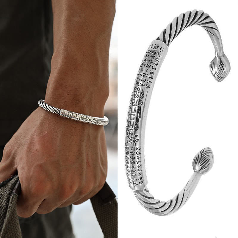 Bracelet manchette tibétain en Buddha Stones Om Mani Padme Hum Sutra du cœur Pureté