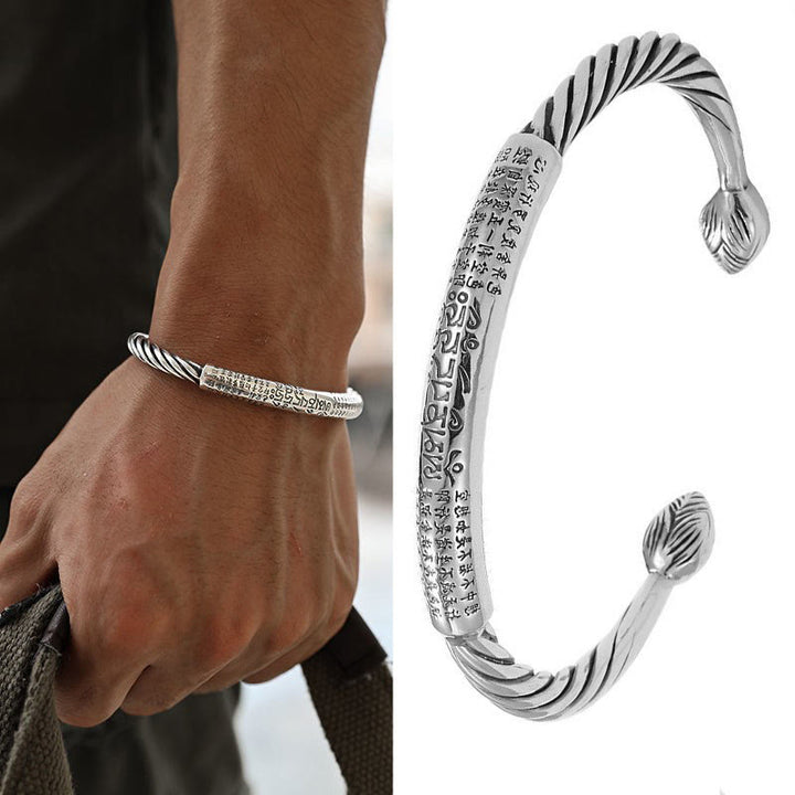 Bracelet manchette tibétain en Buddha Stones Om Mani Padme Hum Sutra du cœur Pureté