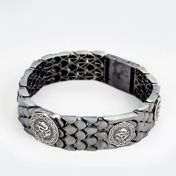 Bracelet jonc porte-bonheur en argent sterling 925 avec écailles de dragon et Buddha Stones