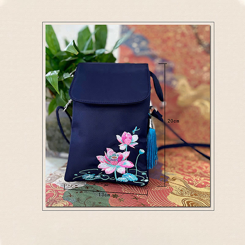 Sac à bandoulière en Buddha Stones imperméable brodé à la main avec fleurs de lotus - image 22