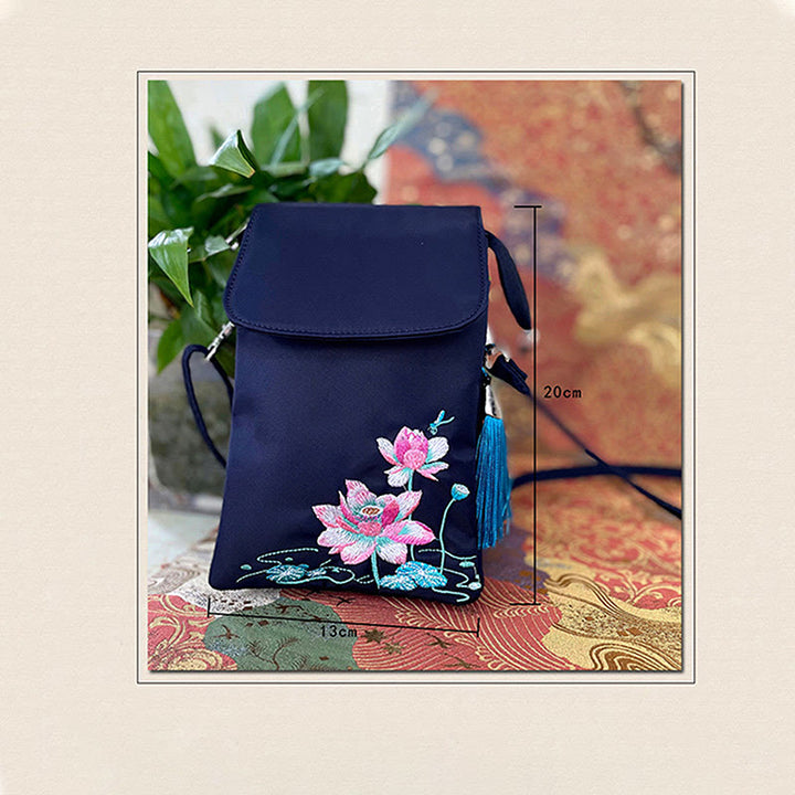 Sac à bandoulière en Buddha Stones imperméable brodé à la main avec fleurs de lotus - image 22