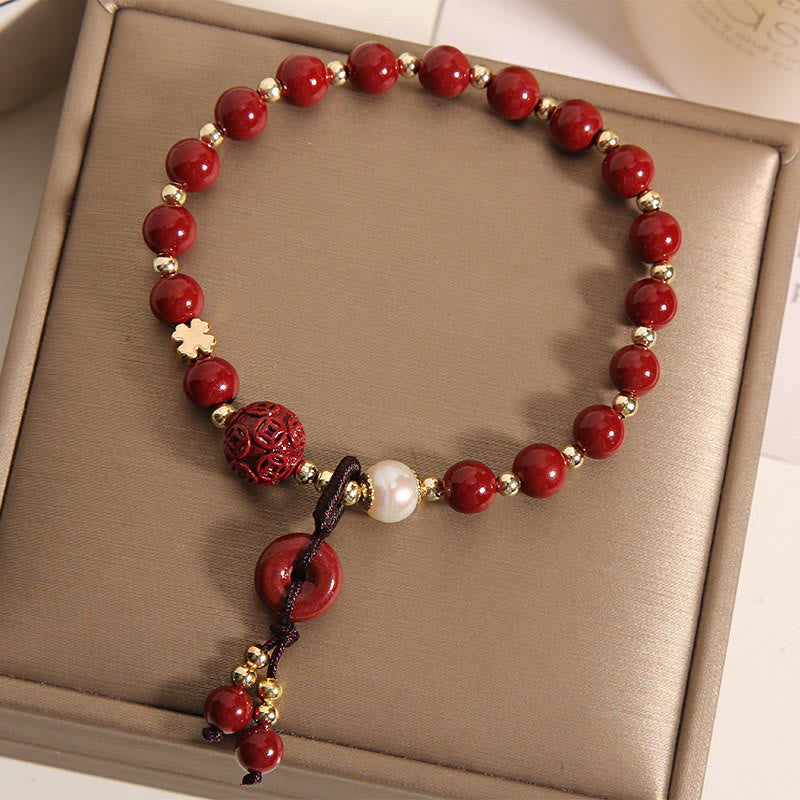 Bracelet de bénédiction avec breloque en cuivre et boucle de paix en cinabre naturel Buddha Stones