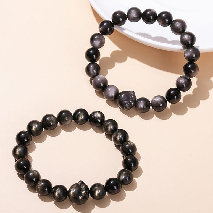 Bracelet de richesse en Buddha Stones naturelle et brillante en obsidienne argentée avec griffes de chat mignon - image 2