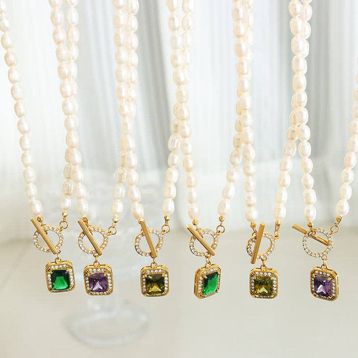 Collier pendentif en perles de zircon et breloque de richesse