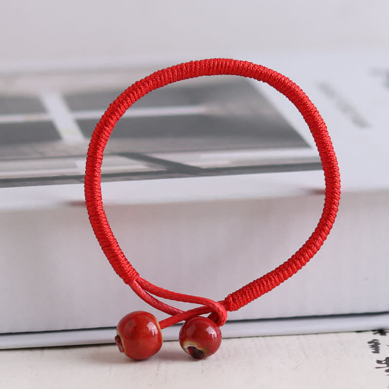 Bracelet en céramique rouge porte-bonheur Feng Shui Buddha Stones et fil rouge - 7,9 pouces (20 cm) - image 5