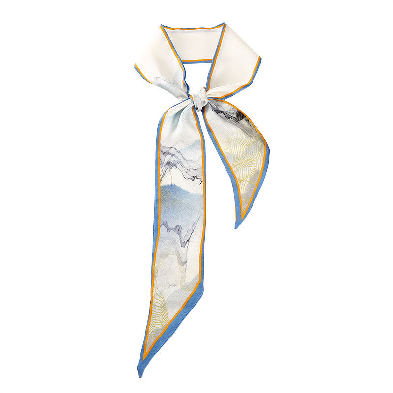 Foulard pour cheveux en soie 100 % mûre avec Buddha Stones, fresques de Dunhuang, montagnes, coucher de soleil, motif floral