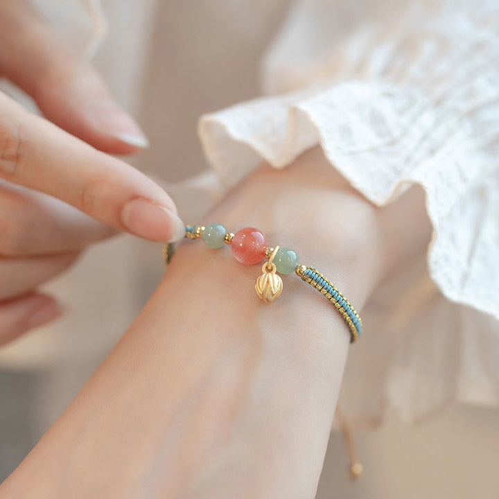 Bracelet en corde de confiance calme et agate rouge en jade et lotus avec Buddha Stones