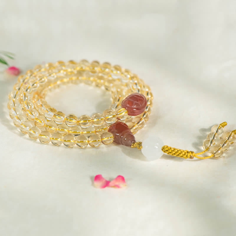 Bracelet à breloques de prospérité en argent sterling 925 avec 108 Buddha Stones de Mala en agate rouge et jade blanc de citrine naturelle